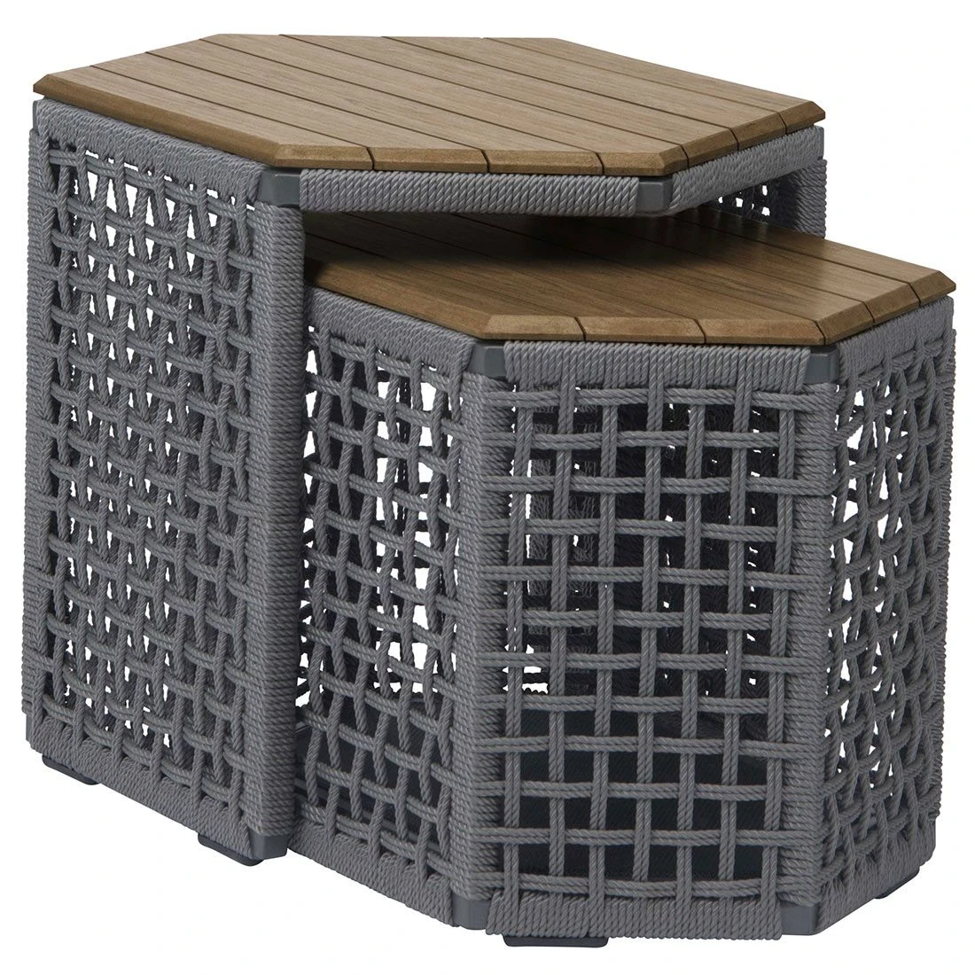 Stern Timantti Beistelltisch 2-teilig Rope/Teak Seidengrau/Teakholz