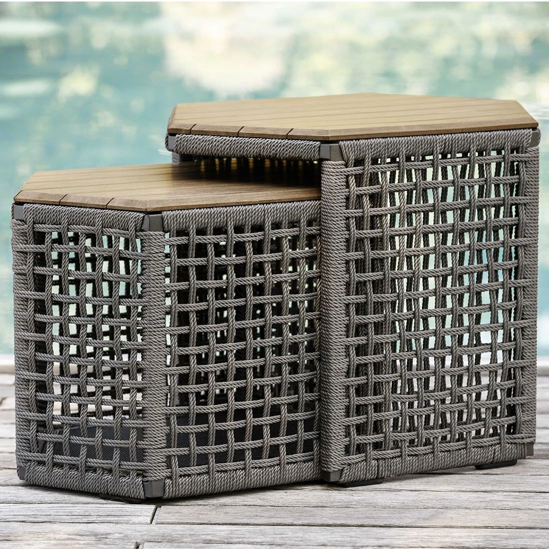 Stern Timantti Beistelltisch 2-teilig Rope/Teak Seidengrau/Teakholz – Bild 2