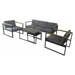 Acamp Space Loungeset 5-tlg. Stahl/Glas/Kunststoff Anthrazit/Teak/Grau
