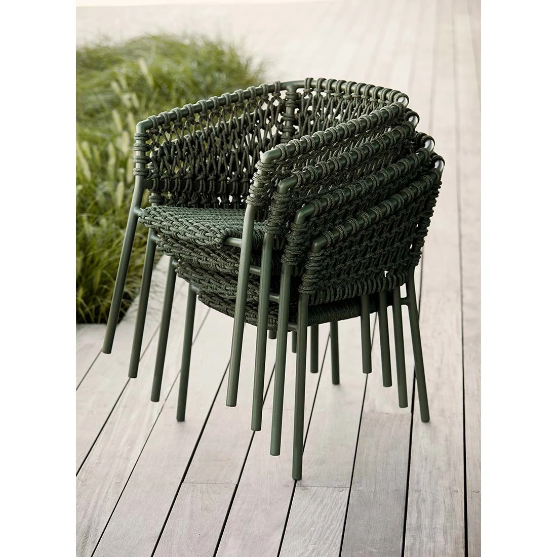 Cane-Line Ocean Stapelsessel Aluminium/Rope Dark Green – Bild 2