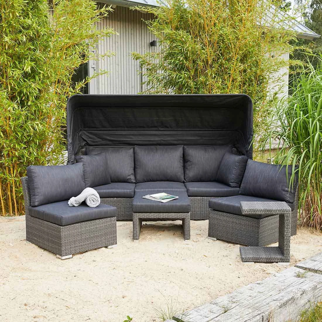 LC Garden Barcelona Loungeinsel 5-tlg. Geflecht Grau Mix/Schwarz – Bild 2