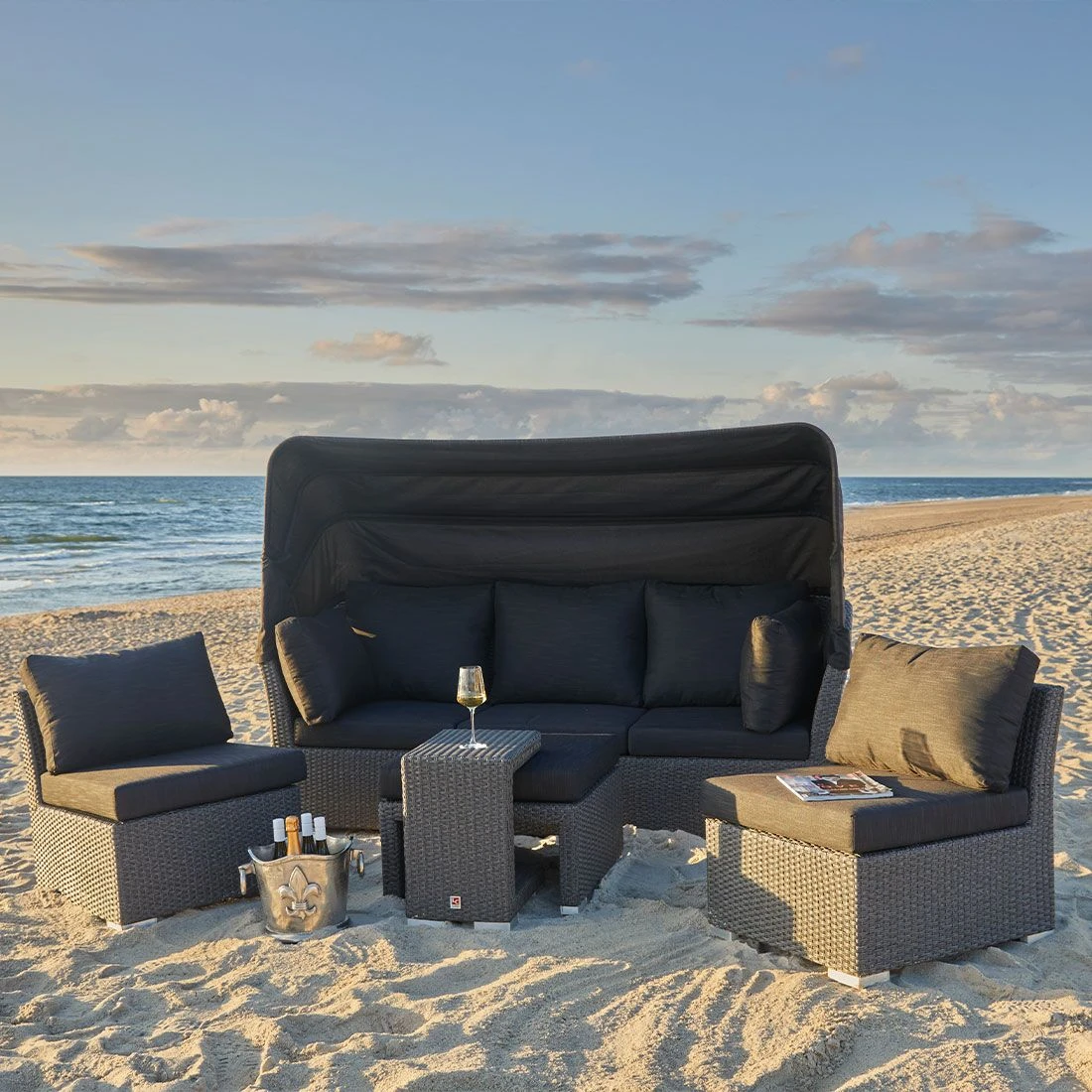 LC Garden Barcelona Loungeinsel 5-tlg. Geflecht Grau Mix/Schwarz – Bild 3