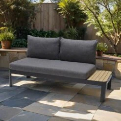 LifestyleGarden Portals Gartensofa Aluminium/Teak/Olefin Batman Black/Dunkelgrau