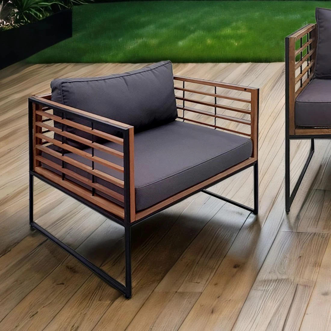 OUTLIV. Maui Loungesessel Stahl/Akazie/Polster Schwarz/Anthrazit