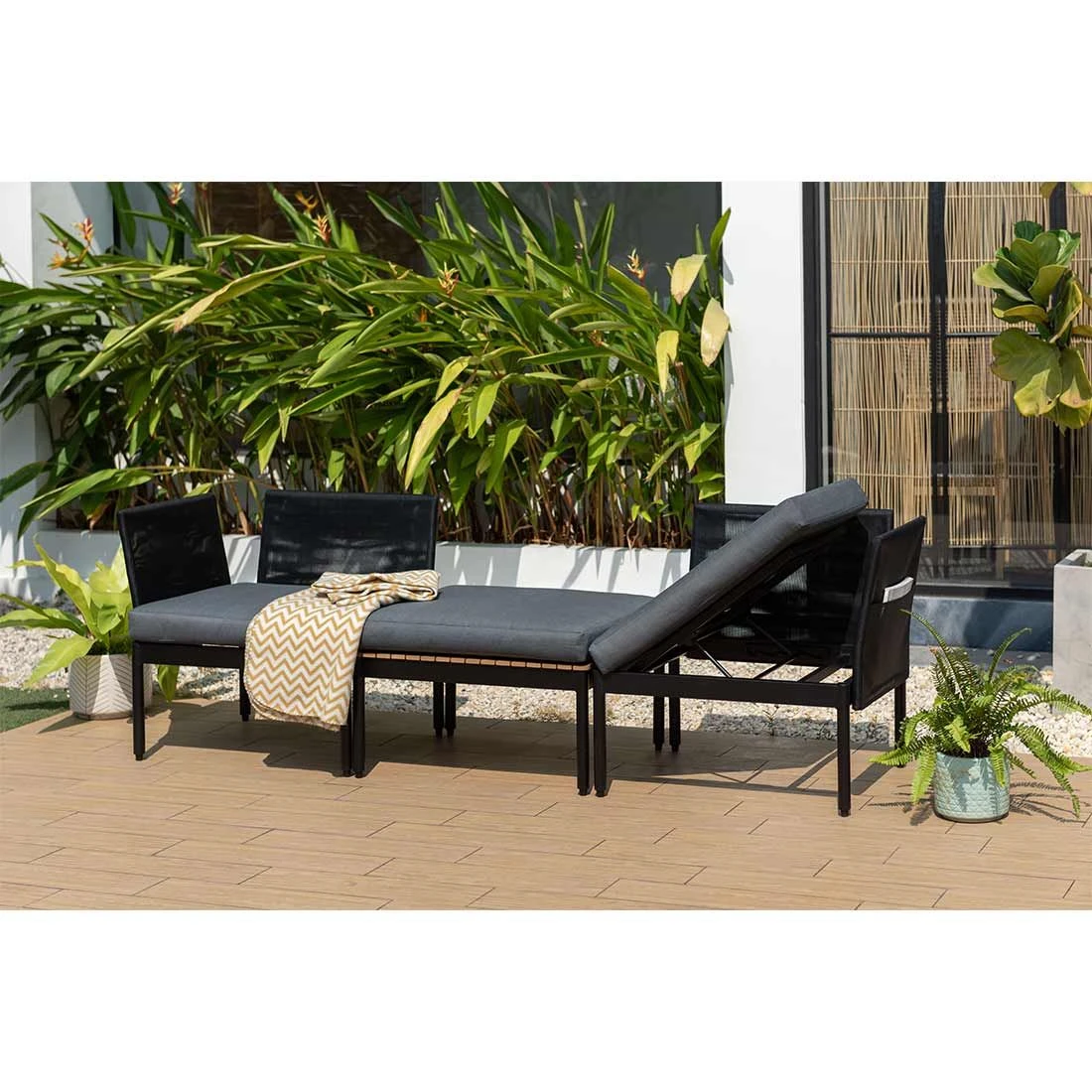 LifestyleGarden Colobus Loungeset 3-tlg. Aluminium/Textilene Schwarz/Dunkelgrau – Bild 11