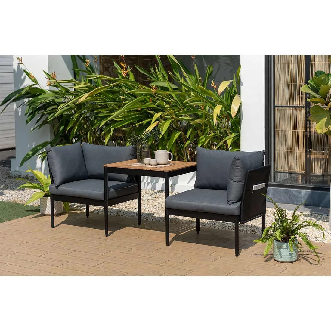 LifestyleGarden Colobus Loungeset 3-tlg. Aluminium/Textilene Schwarz/Dunkelgrau – Bild 13