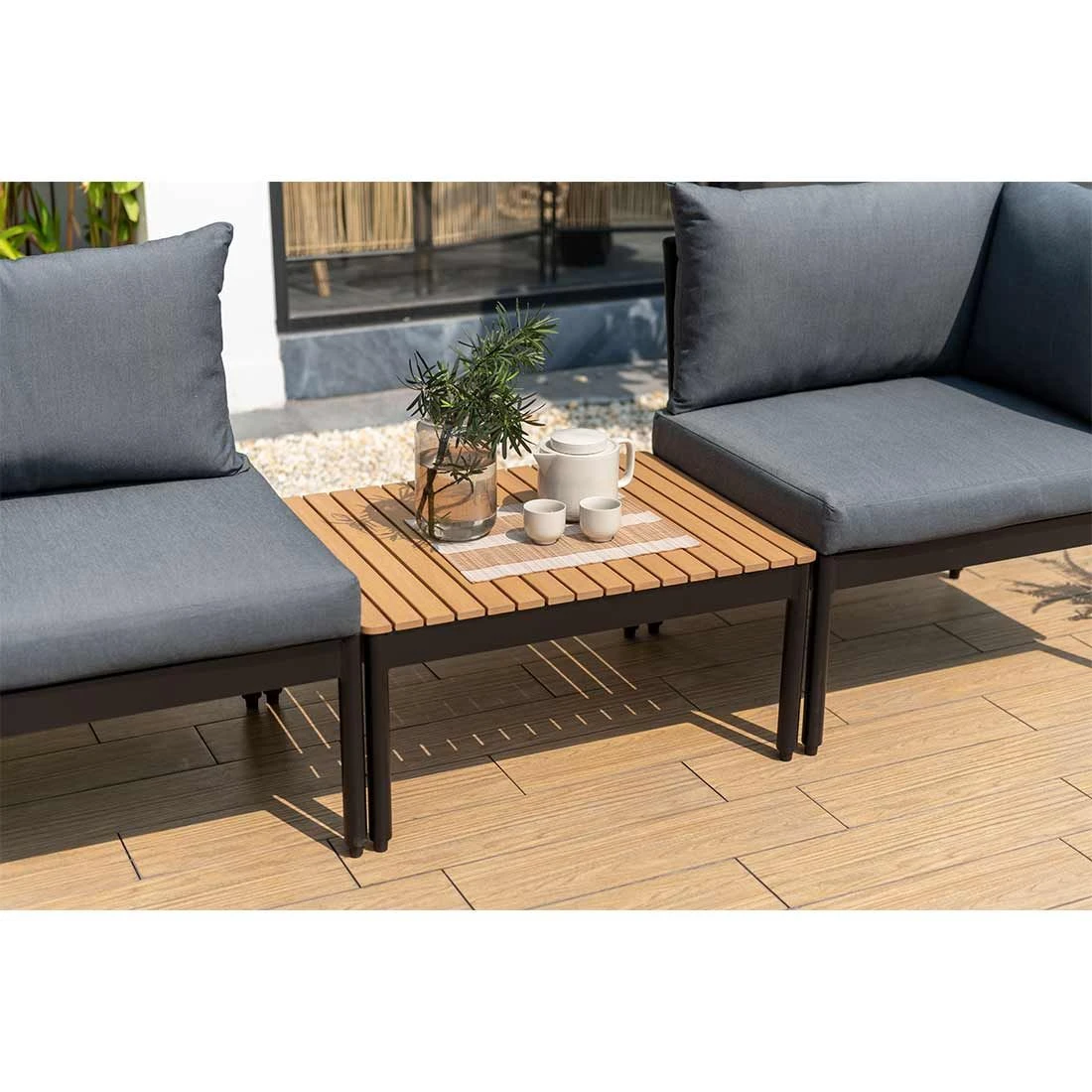 LifestyleGarden Colobus Loungeset 3-tlg. Aluminium/Textilene Schwarz/Dunkelgrau – Bild 15