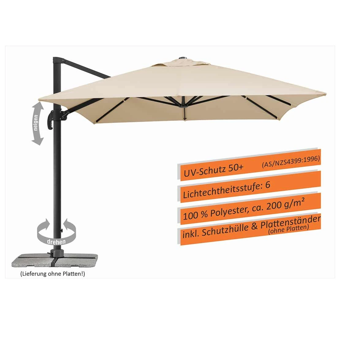 Schneider® Schneider Rhodos Grande Ampelschirm 300x400cm Anthrazit/Natur – Bild 5