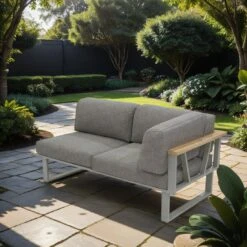 Zebra Belvedere Eck-/Endmodul Edelstahl/Tuvatextil Silber/Tweed Grey