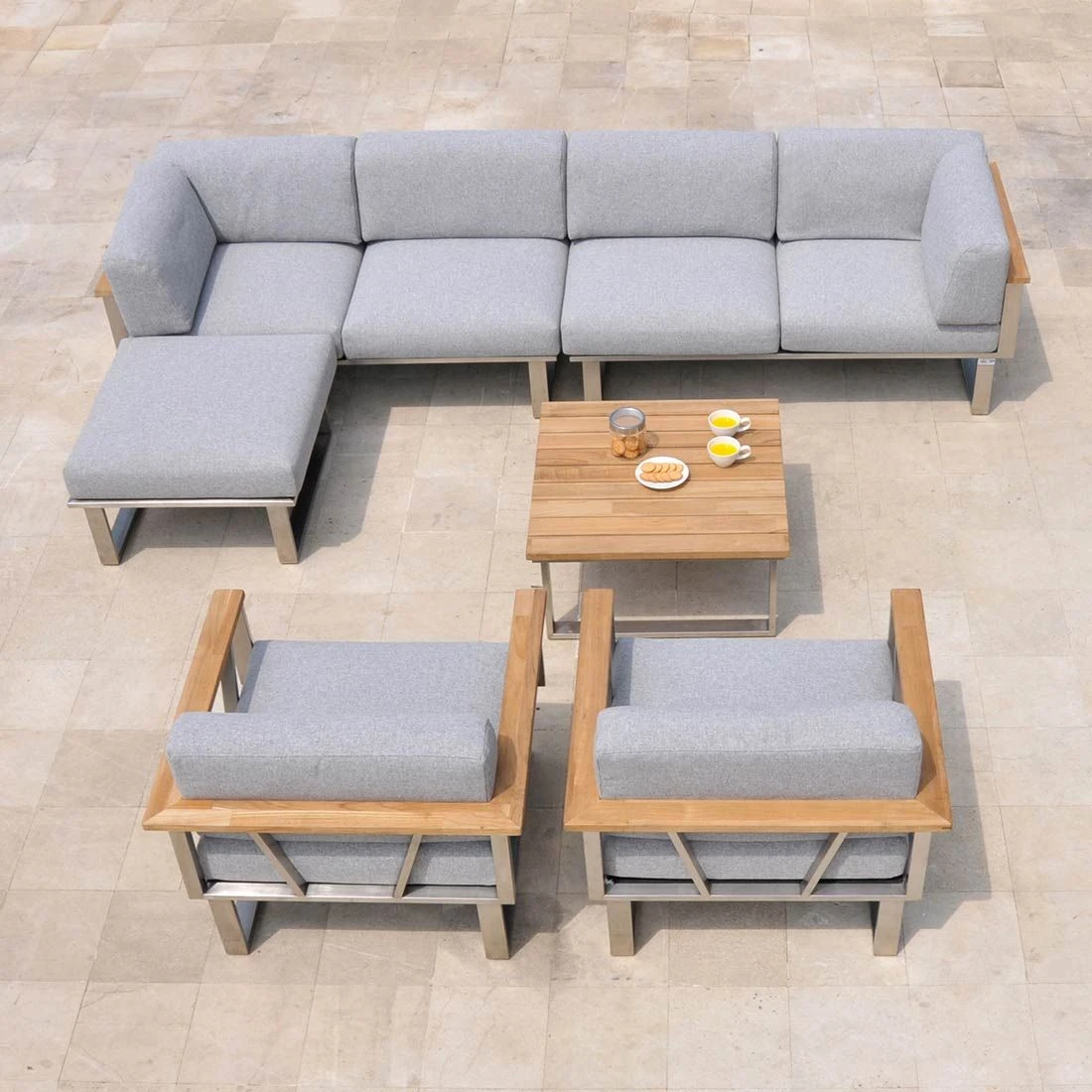 Zebra Belvedere Ecklounge 6-tlg. Edelstahl/Olefin Silber/Grau