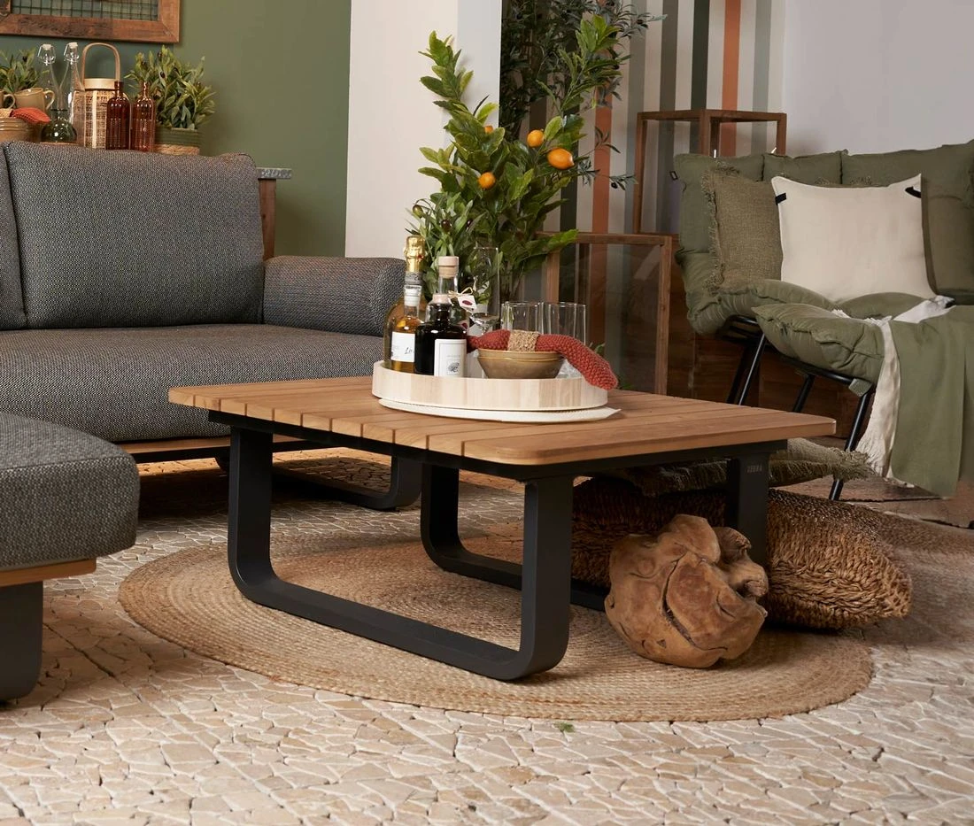 Zebra Park Loungetisch 80x80,5cm Aluminium/Teak Graphit/Teak